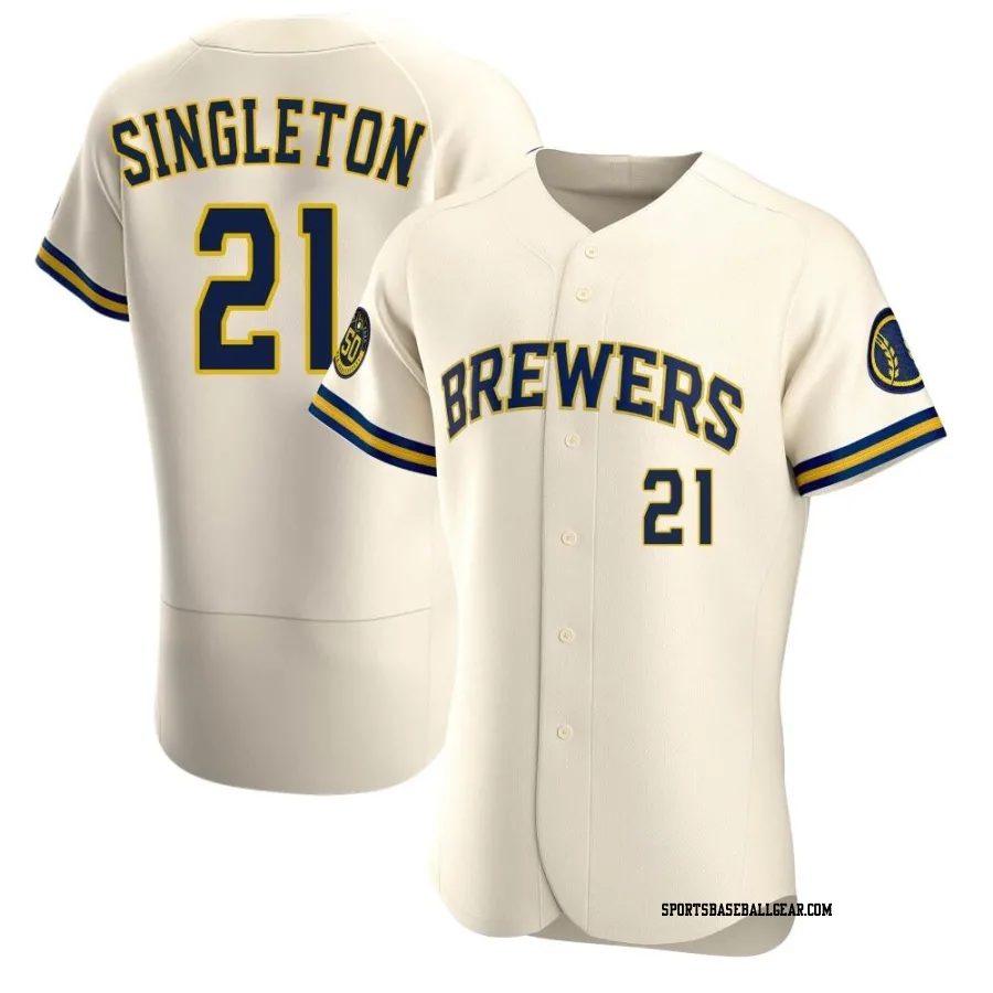 Jonathan Singleton Men's Milwaukee Brewers Cream Authentic Home Jersey