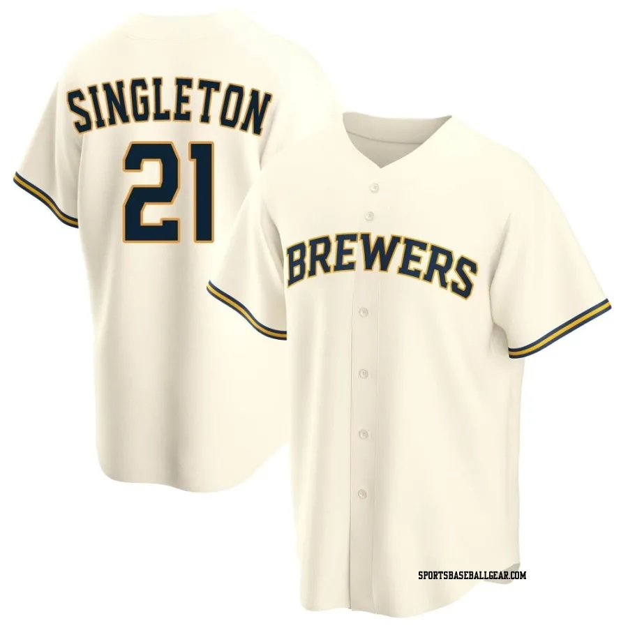 Jonathan Singleton Men's Milwaukee Brewers Cream Replica Home Jersey