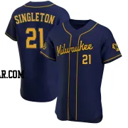 Jonathan Singleton Men's Milwaukee Brewers Navy Authentic Alternate Jersey