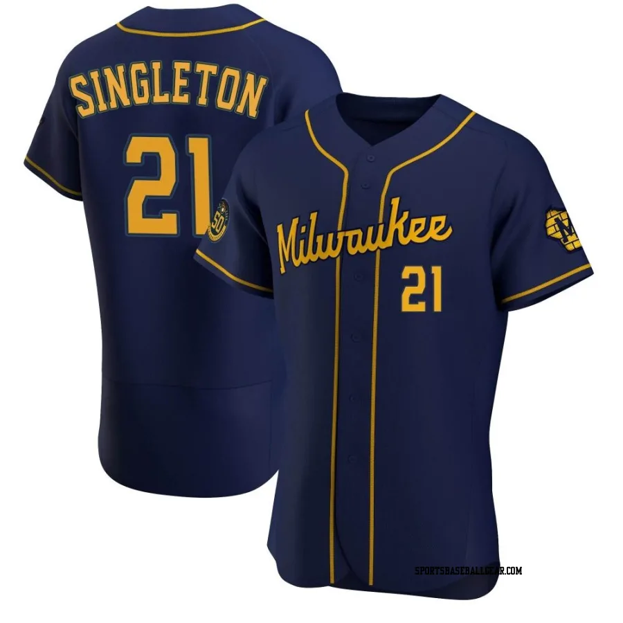 Jonathan Singleton Men's Milwaukee Brewers Navy Authentic Alternate Jersey