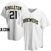 Jonathan Singleton Men's Milwaukee Brewers White Replica Home Jersey