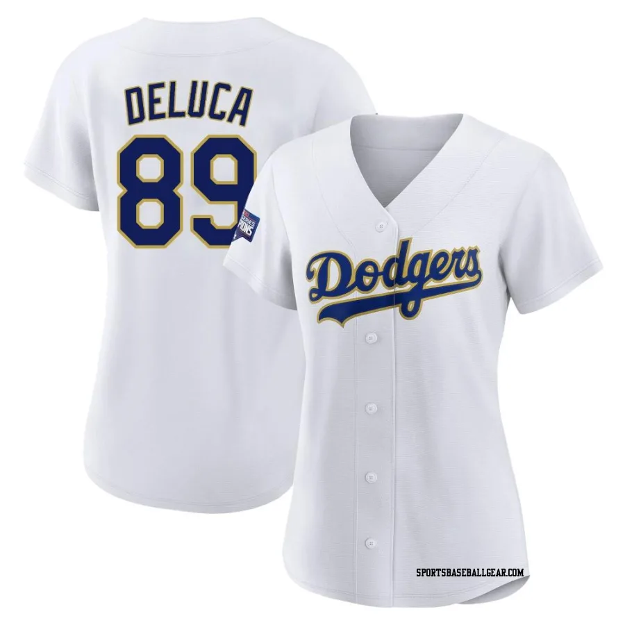 Jonny DeLuca Women's Los Angeles Dodgers White/Gold Authentic 2021 Gold Program Player Jersey