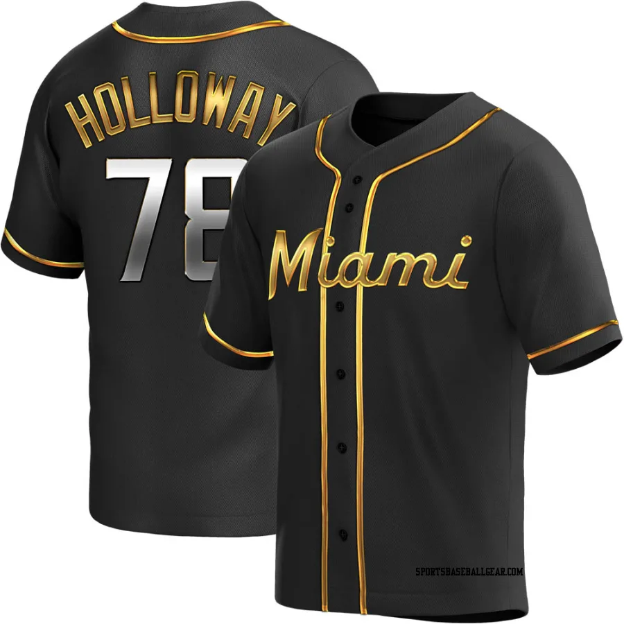 Jordan Holloway Men's Miami Marlins Black Golden Replica Alternate Jersey