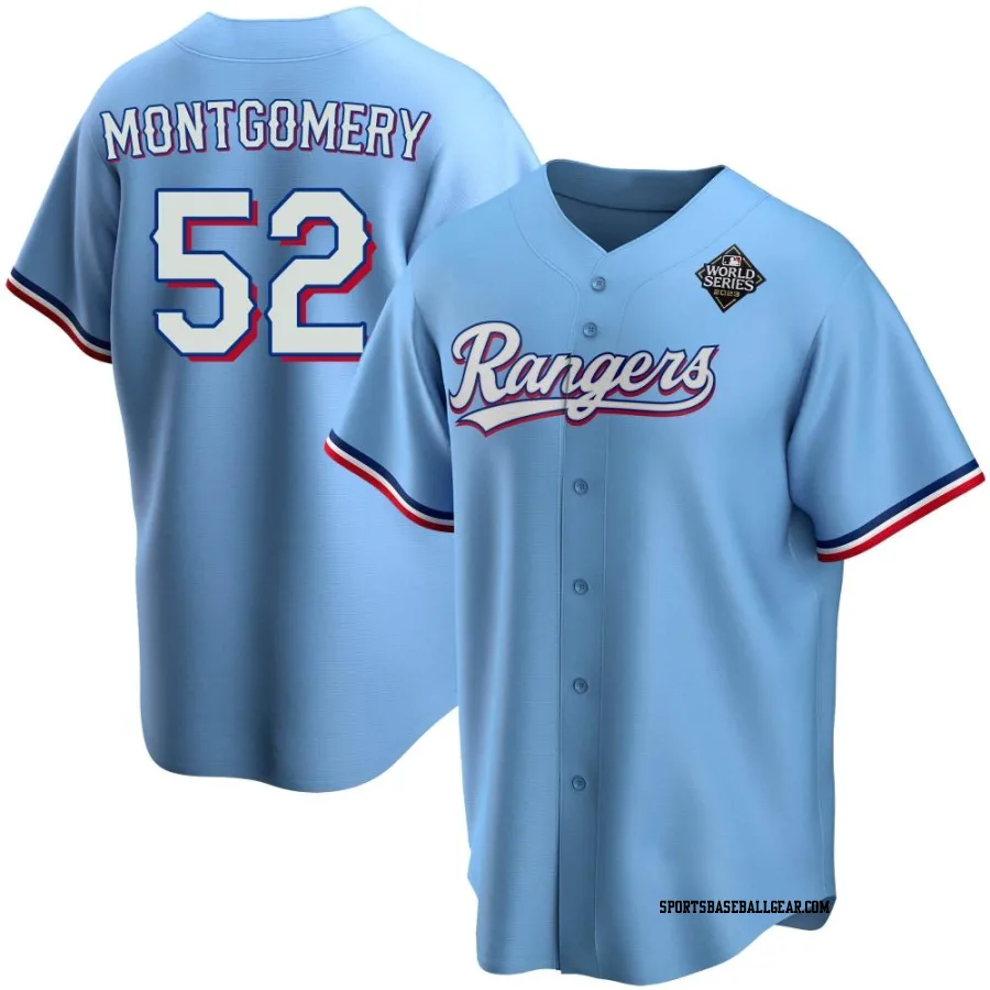 Jordan Montgomery Men's Texas Rangers Light Blue Replica Alternate 2023 World Series Jersey