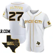 Jose Altuve Men's Houston Astros White/Gold Authentic 2023 Space City Ready 2 Reign Flex Base Jersey