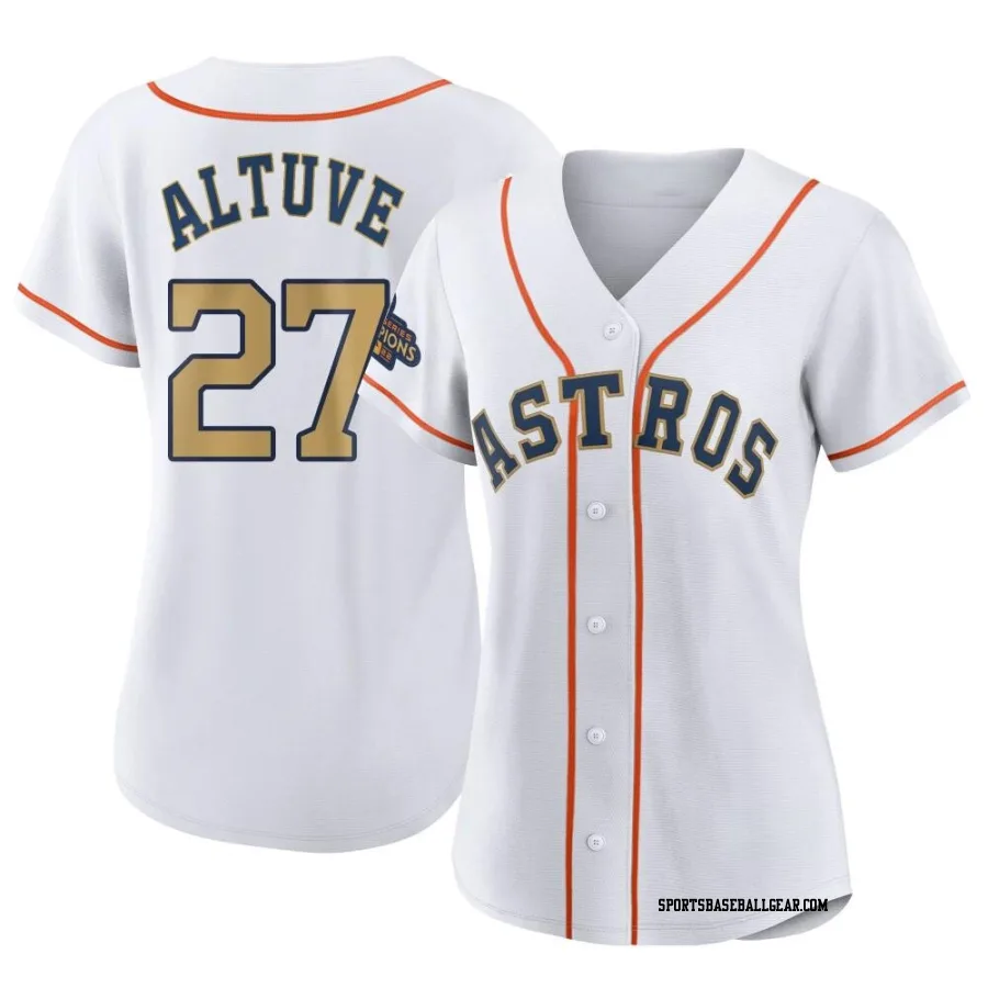 Jose Altuve Women's Houston Astros Gold Authentic White 2023 Collection Jersey