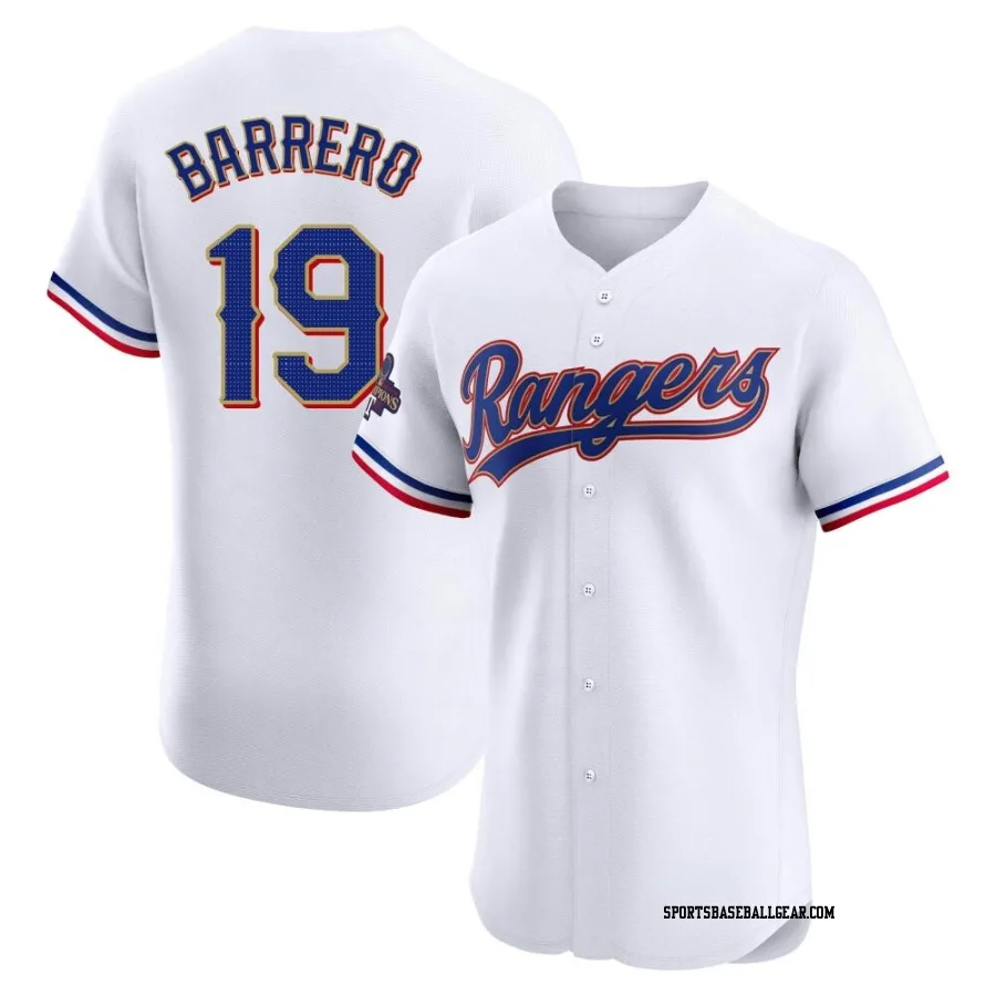 Jose Barrero Men's Texas Rangers Gold Elite White 2024 Collection Jersey