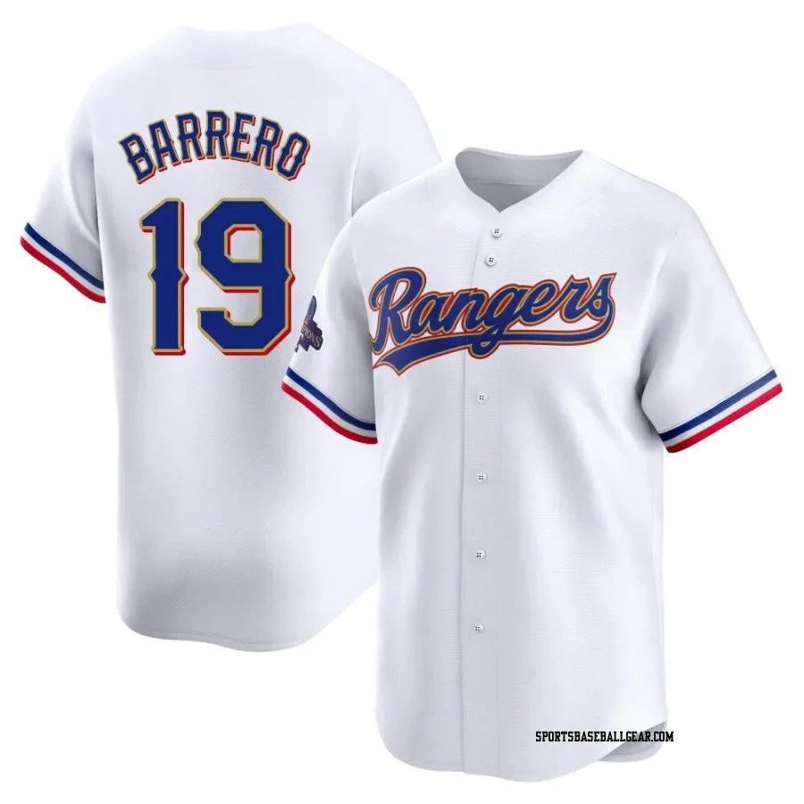 Jose Barrero Men's Texas Rangers Gold Limited White 2024 Collection Jersey