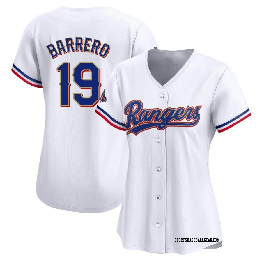 Jose Barrero Women's Texas Rangers Gold Limited White 2024 Collection Jersey