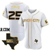 Jose Cruz Jr. Men's Houston Astros White/Gold Authentic 2023 Space City Ready 2 Reign Flex Base Jersey