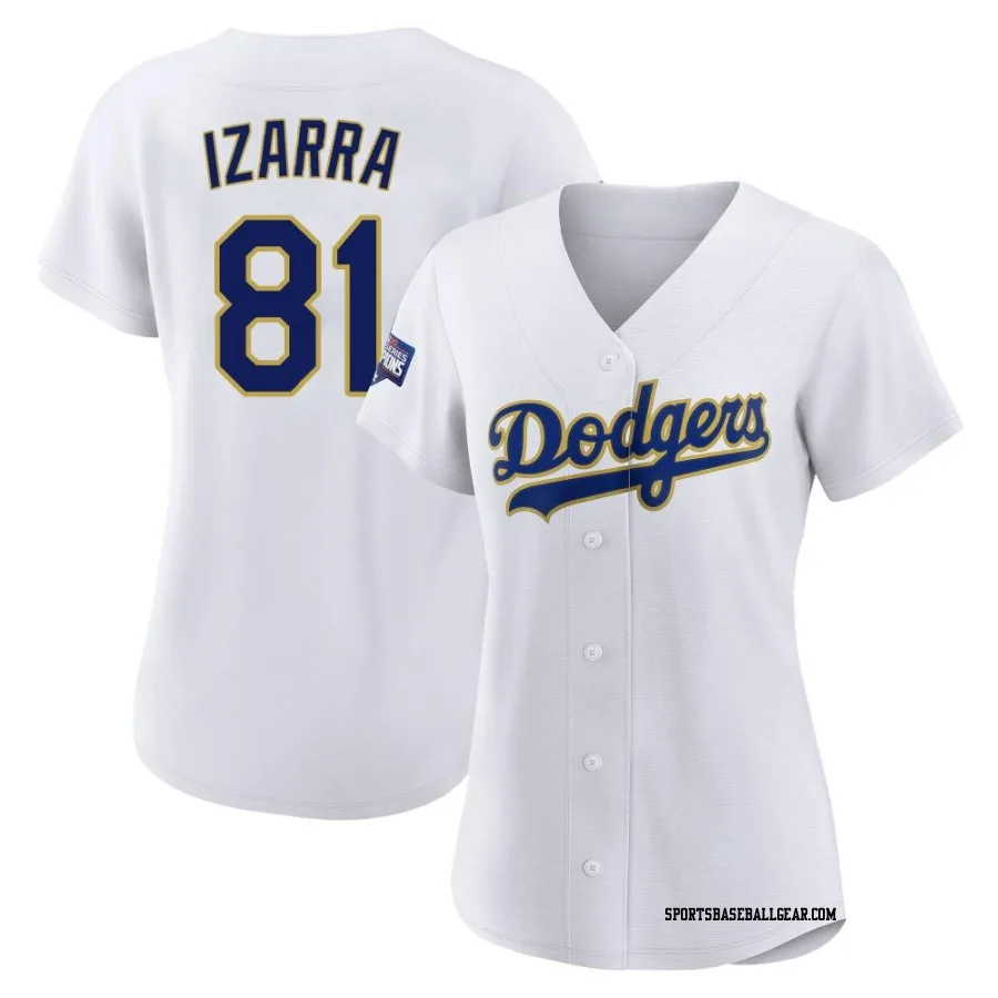 Jose Izarra Women's Los Angeles Dodgers White/Gold Replica 2021 Gold Program Player Jersey