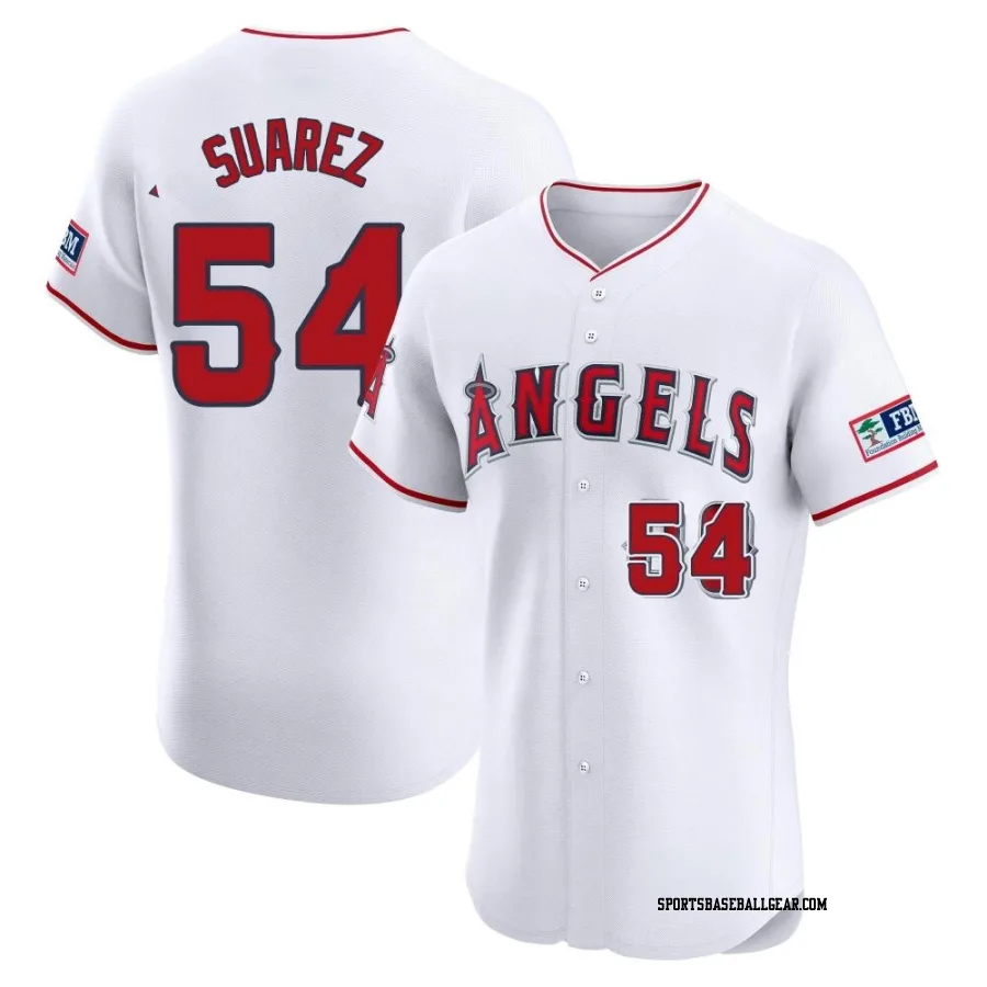 Jose Suarez Men's Los Angeles Angels White Elite Home Patch Jersey