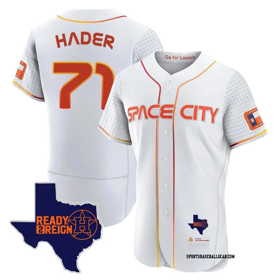 Josh Hader Men's Houston Astros White Authentic 2023 Space City Ready 2 Reign Flex Base Jersey