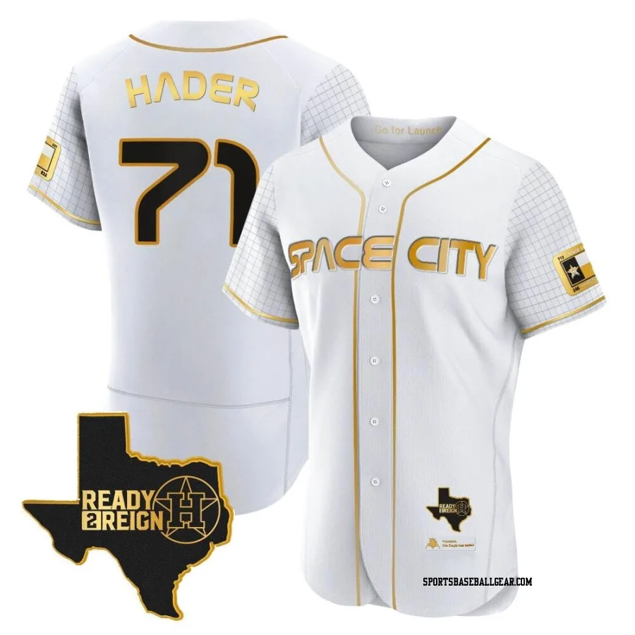 Josh Hader Men's Houston Astros White/Gold Authentic 2023 Space City Ready 2 Reign Flex Base Jersey