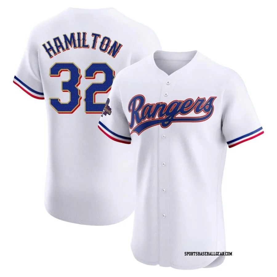 Josh Hamilton Men's Texas Rangers Gold Elite White 2024 Collection Jersey