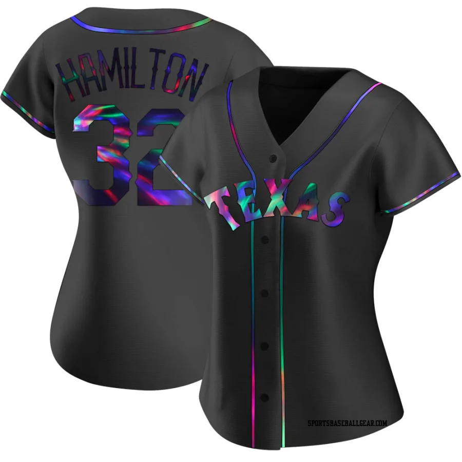 Josh Hamilton Women's Texas Rangers Black Holographic Replica Alternate Jersey