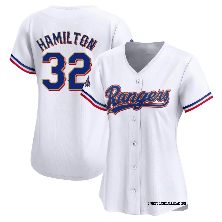 Josh Hamilton Women's Texas Rangers Gold Limited White 2024 Collection Jersey