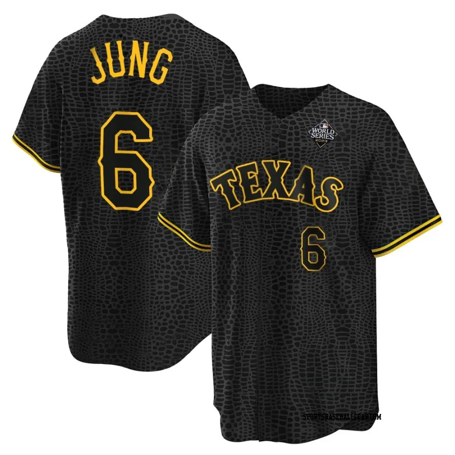 Josh Jung Men's Texas Rangers Black Replica Snake Skin City 2023 World Series Jersey