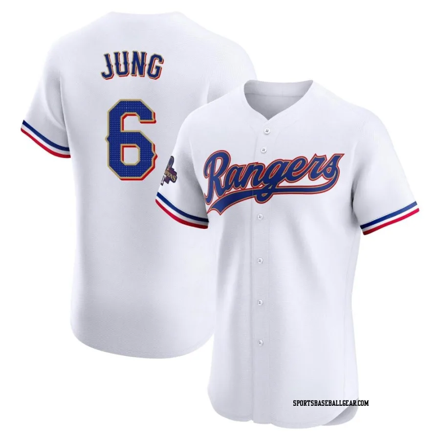 Josh Jung Men's Texas Rangers Gold Elite White 2024 Collection Jersey