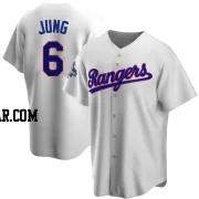 Josh Jung Men's Texas Rangers White Replica Home Cooperstown Collection 2023 World Series Champions Jersey