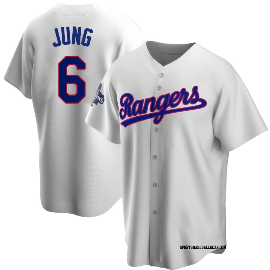 Josh Jung Men's Texas Rangers White Replica Home Cooperstown Collection 2023 World Series Champions Jersey