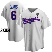 Josh Jung Men's Texas Rangers White Replica Home Cooperstown Collection 2023 World Series Jersey