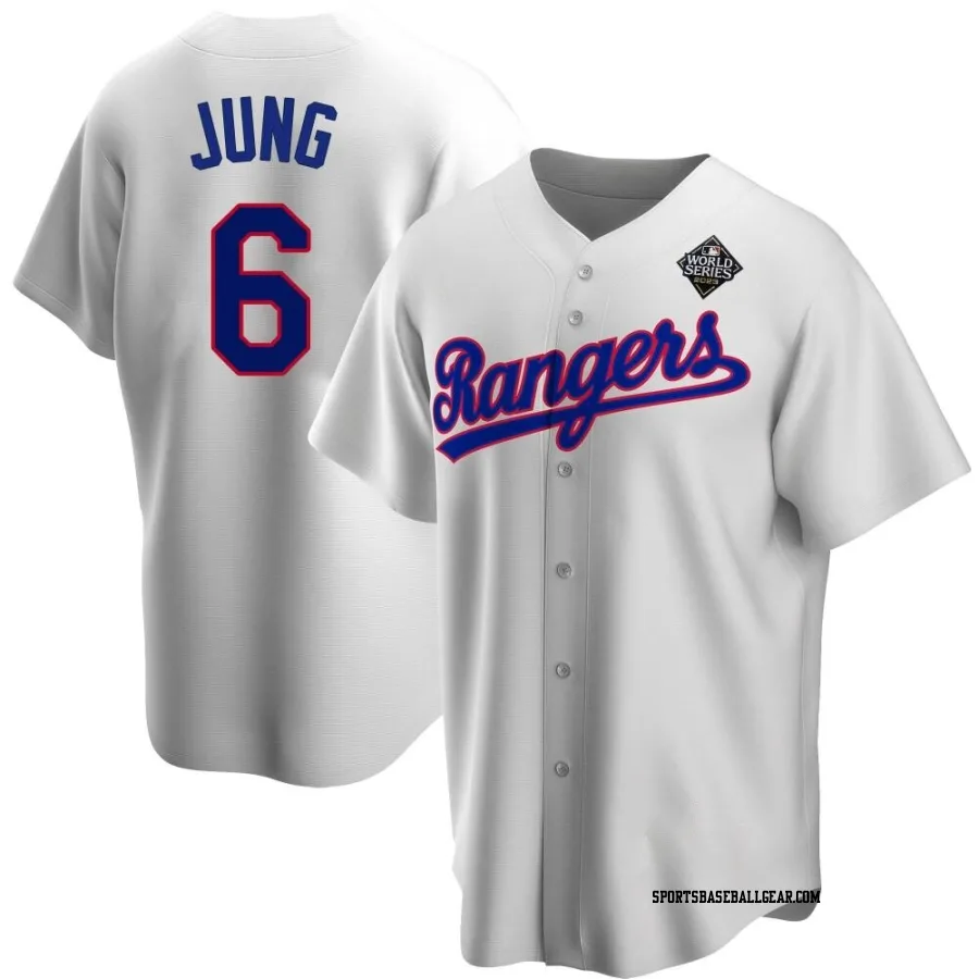 Josh Jung Men's Texas Rangers White Replica Home Cooperstown Collection 2023 World Series Jersey