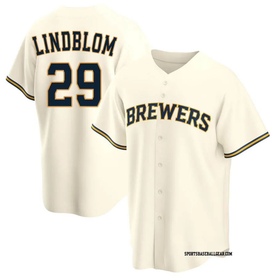 Josh Lindblom Men's Milwaukee Brewers Cream Replica Home Jersey