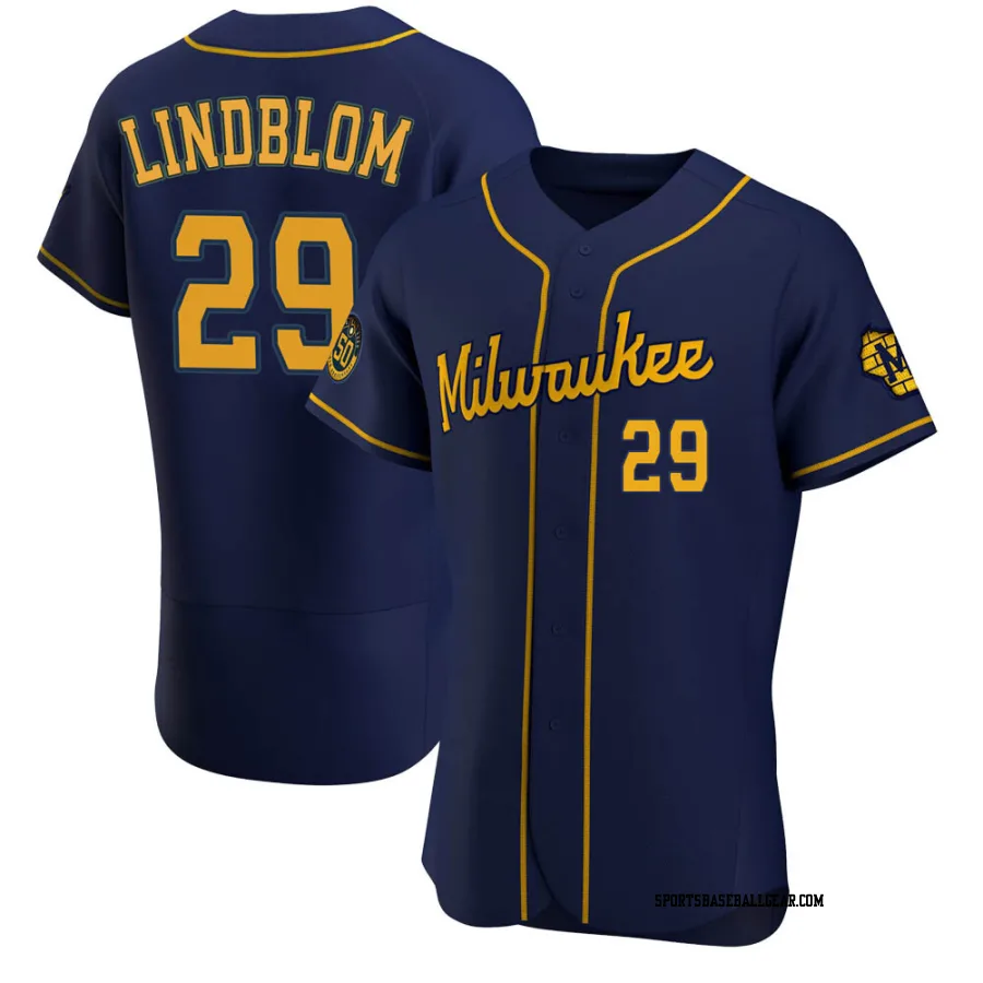 Josh Lindblom Men's Milwaukee Brewers Navy Authentic Alternate Jersey