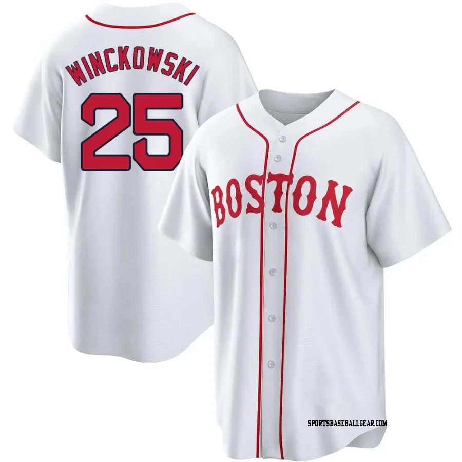 Josh Winckowski Youth Boston Red Sox White Replica 2021 Patriots' Day Jersey