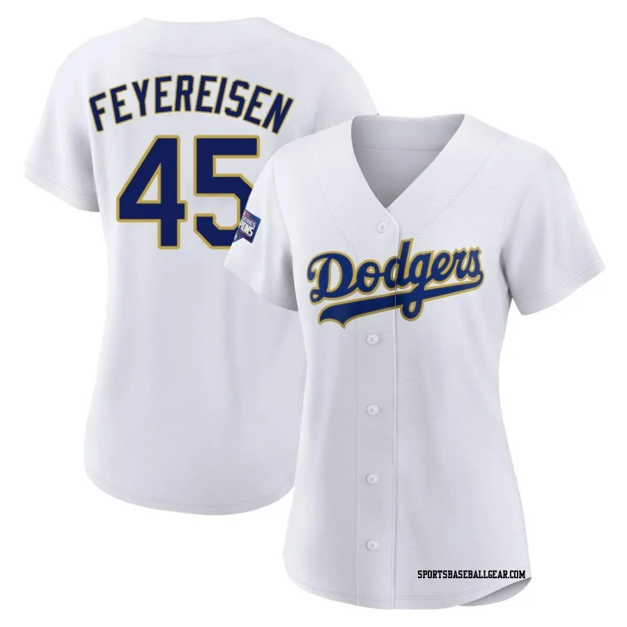 J.P. Feyereisen Women's Los Angeles Dodgers White/Gold Authentic 2021 Gold Program Player Jersey