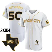 J.R. Richard Men's Houston Astros White/Gold Authentic 2023 Space City Ready 2 Reign Flex Base Jersey