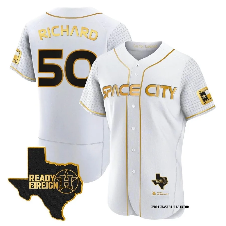 J.R. Richard Men's Houston Astros White/Gold Authentic 2023 Space City Ready 2 Reign Flex Base Jersey