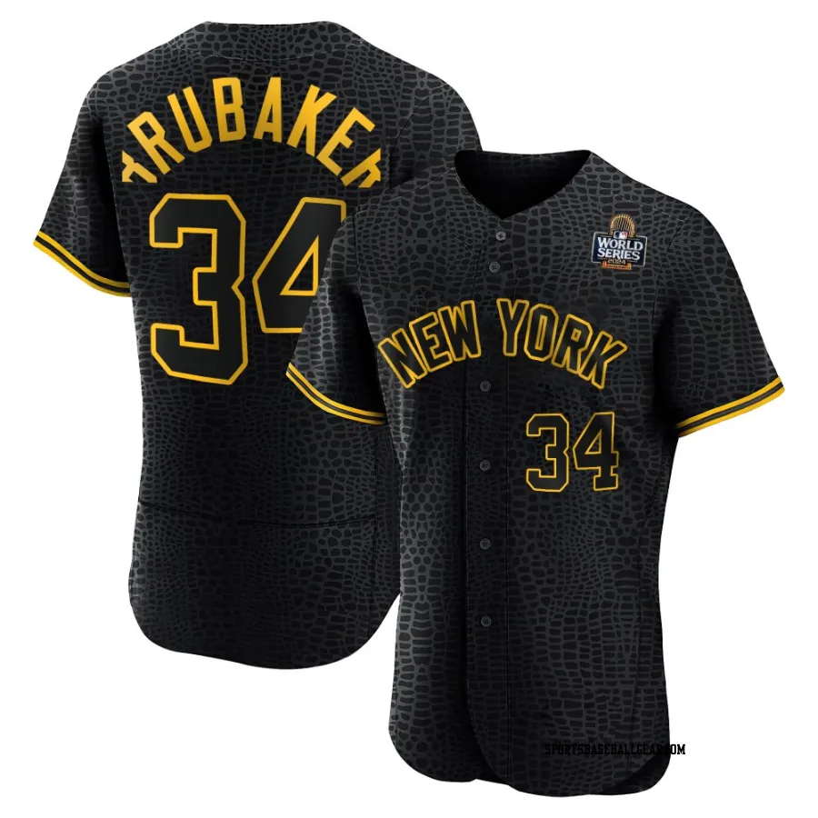 JT Brubaker Men's New York Yankees Black Authentic Snake Skin City 2024 World Series Jersey