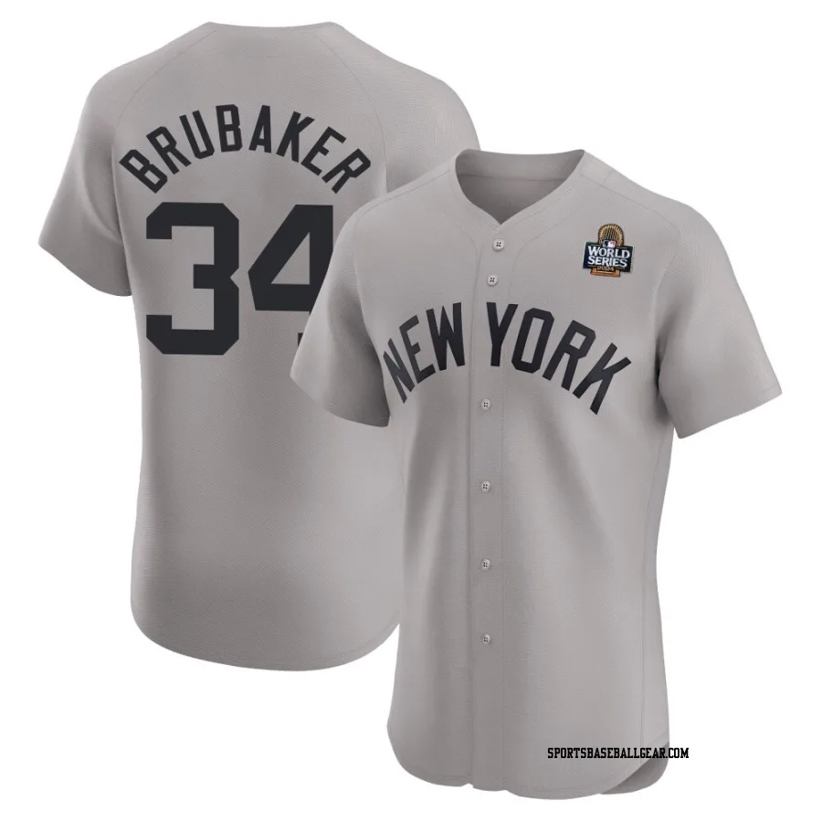 JT Brubaker Men's New York Yankees Gray Elite Road 2024 World Series Jersey