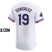 Juan Gonzalez Men's Texas Rangers Gold Elite White 2024 Collection Jersey