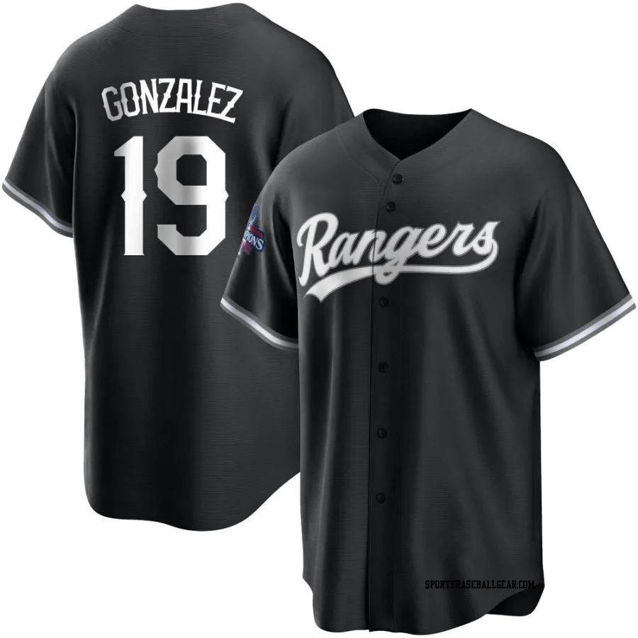 Juan Gonzalez Men's Texas Rangers White Replica Black 2023 World Series Champions Jersey