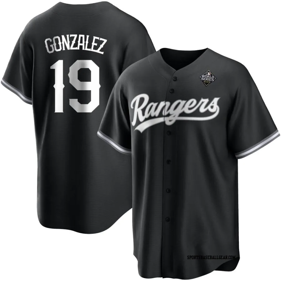 Juan Gonzalez Men's Texas Rangers White Replica Black 2023 World Series Jersey