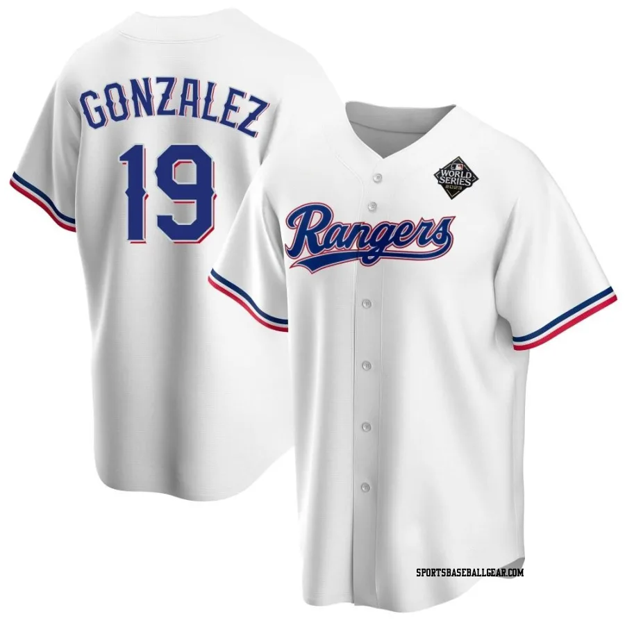 Juan Gonzalez Youth Texas Rangers White Replica Home 2023 World Series Jersey