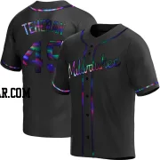 Julio Teheran Men's Milwaukee Brewers Black Holographic Replica Alternate Jersey