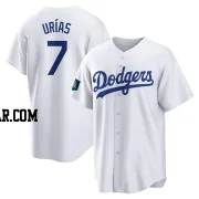 Julio Urias Men's Los Angeles Dodgers White Replica 2024 World Tour Seoul Series Home Jersey