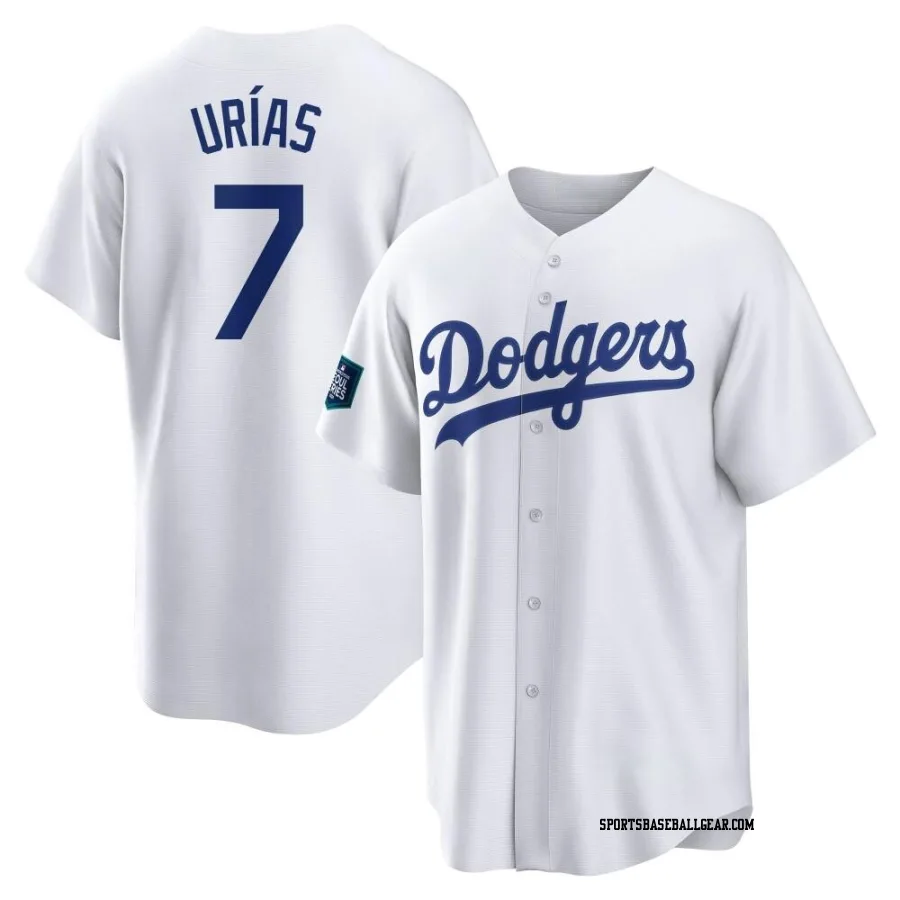 Julio Urias Men's Los Angeles Dodgers White Replica 2024 World Tour Seoul Series Home Jersey