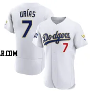 Julio Urias Men's Los Angeles Dodgers White/Gold Authentic 2021 Gold Program Player Jersey