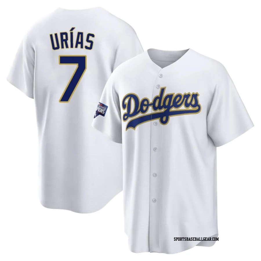 Julio Urias Men's Los Angeles Dodgers White/Gold Replica 2021 Gold Program Player Jersey