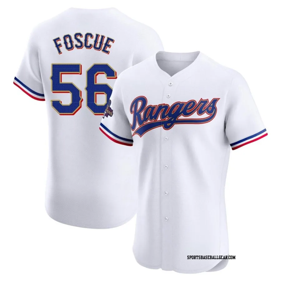 Justin Foscue Men's Texas Rangers Gold Elite White 2024 Collection Jersey