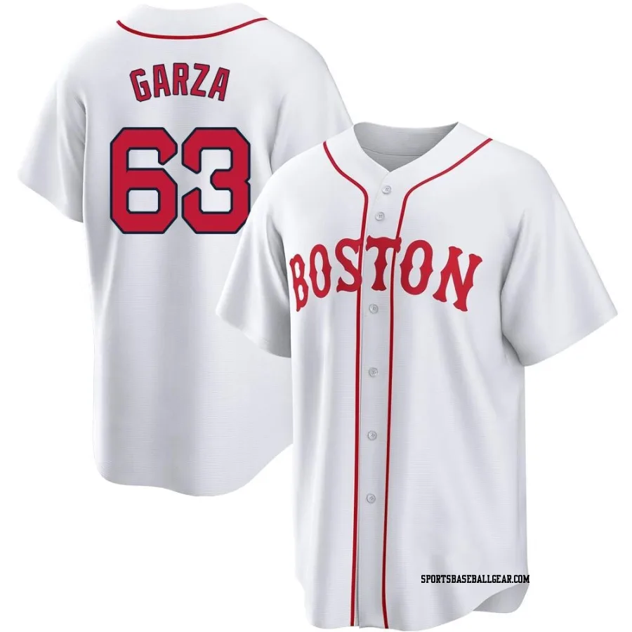 Justin Garza Youth Boston Red Sox White Replica 2021 Patriots' Day Jersey