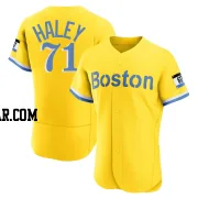 Justin Haley Men's Boston Red Sox Gold/Light Authentic Blue 2021 City Connect Jersey