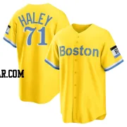 Justin Haley Men's Boston Red Sox Gold/Light Replica Blue 2021 City Connect Player Jersey