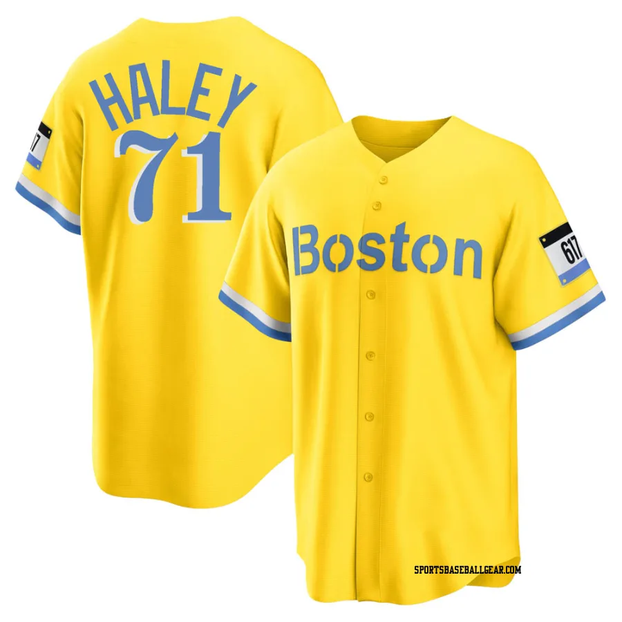 Justin Haley Men's Boston Red Sox Gold/Light Replica Blue 2021 City Connect Player Jersey