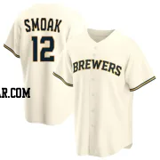 Justin Smoak Men's Milwaukee Brewers Cream Replica Home Jersey